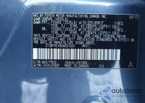 2013 Toyota Rav4 Le z USA, uszkodzony, nr VIN 2T3BFREV8DW091004